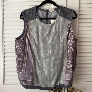 Silver Sequin paneled tank blouse